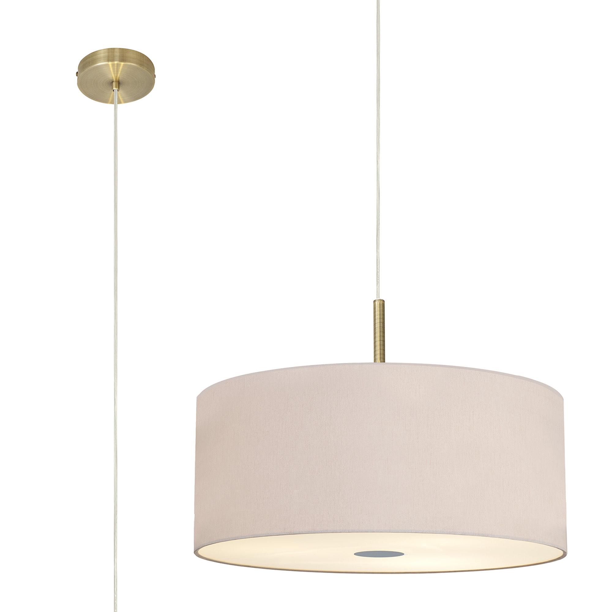 DK0518  Baymont 60cm 5 Light Pendant Antique Brass, Nude Beige/Moonlight, Frosted Diffuser